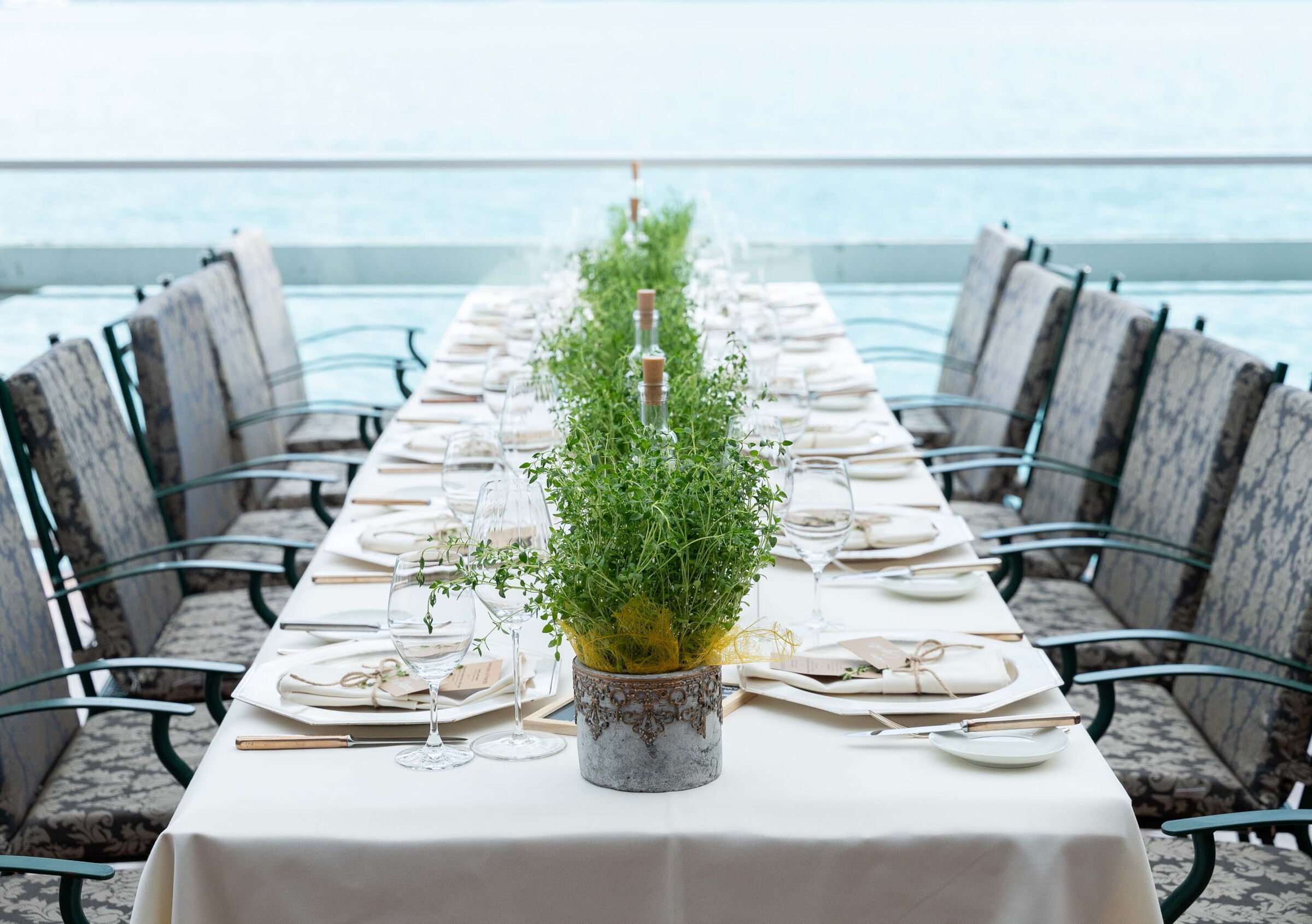 A table set with several seats