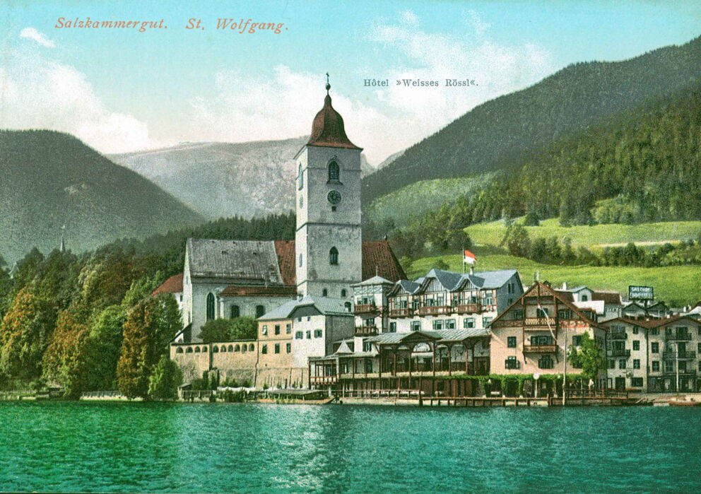Eine detaillierte Zeichnung vom Hotel Weisses Rössl im Salzkammergut am Wolfgangsee