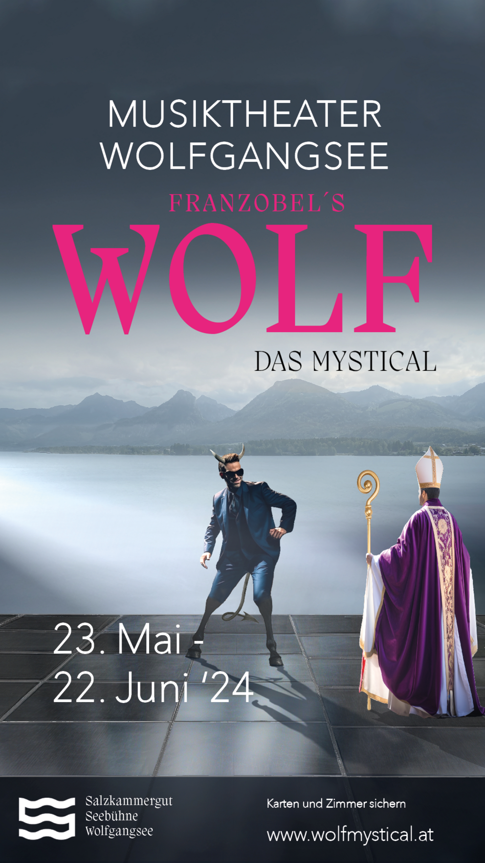 The advertising poster for the music theatre at Lake Wolfgangsee "Franzobel's Wolf the Mystical".
